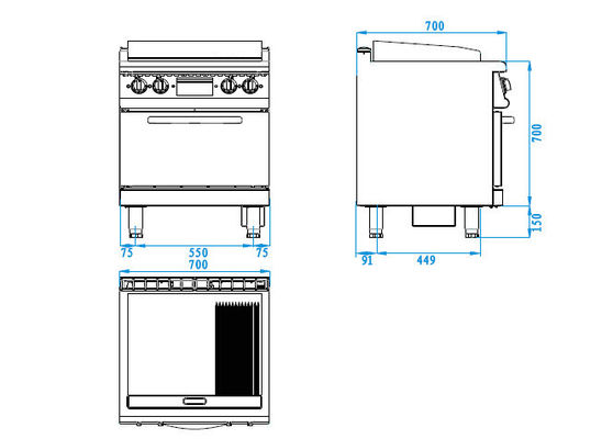 304 / 201 Stainless Steel Commercial Induction Griddle Cookware With Oven