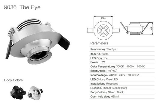 3W 4000K Embedded LED Focus Spotlight Non Glare Ra 90 Stainless Steel